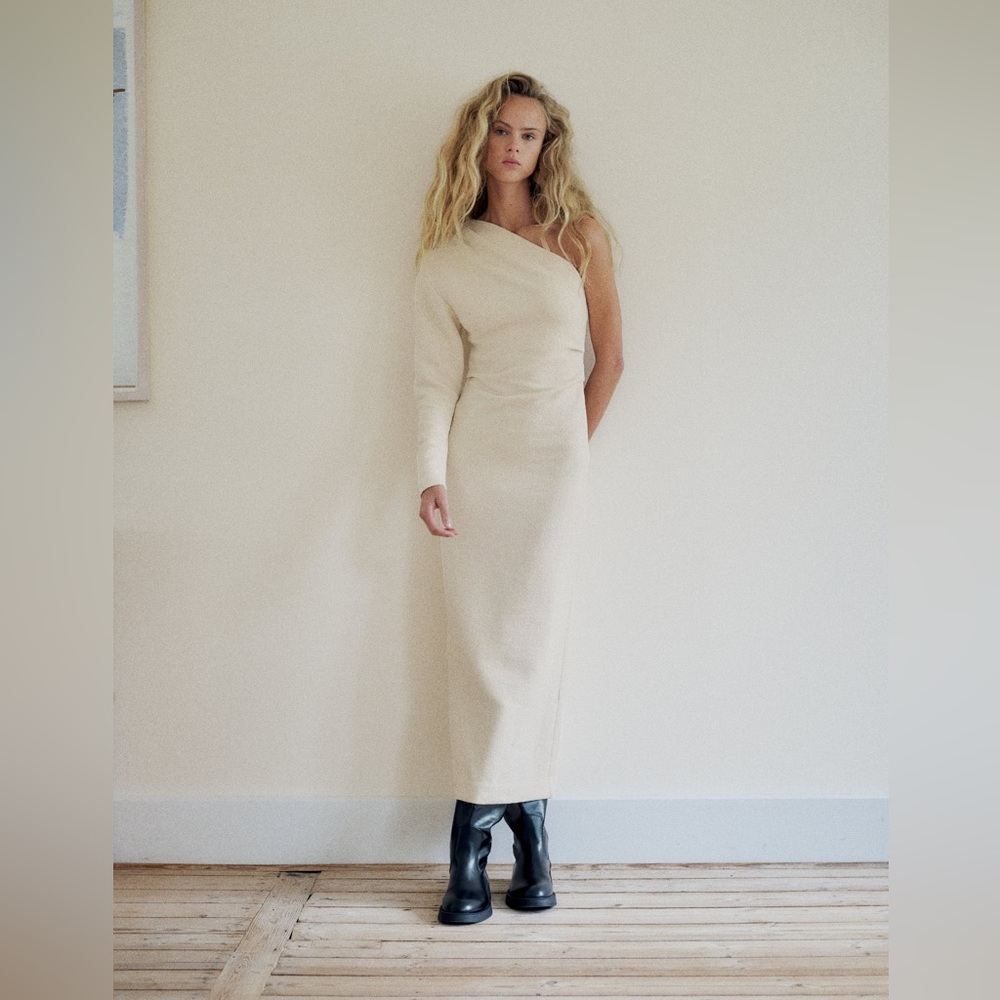 ZARA TEXTURED ASYMMETRIC DRESS - Picture 12 of 16
